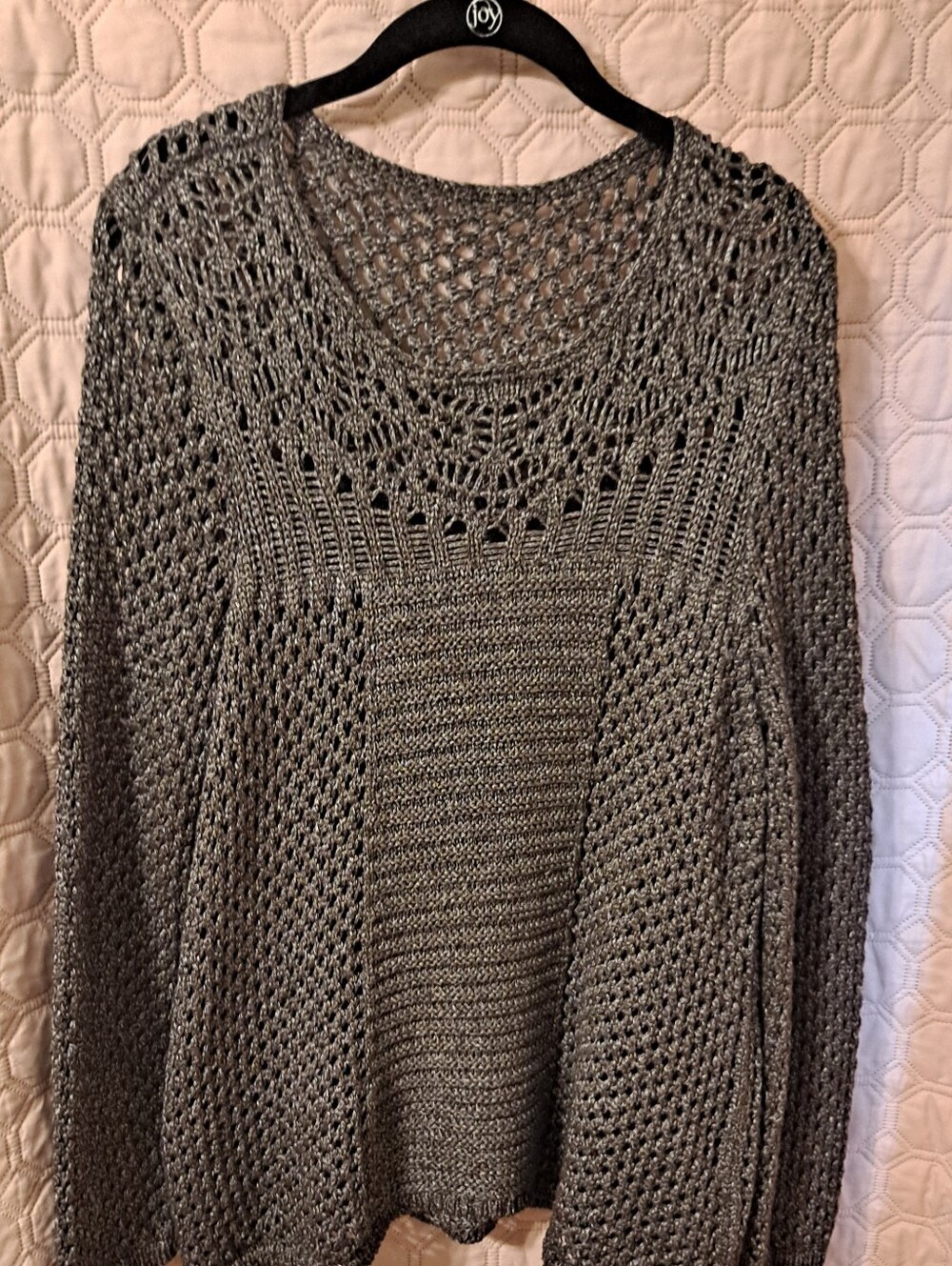 Women's Open-Knit Crewneck Sweater - Gray Metallic M/L